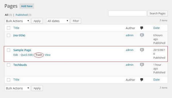 WordPress Delete Pages